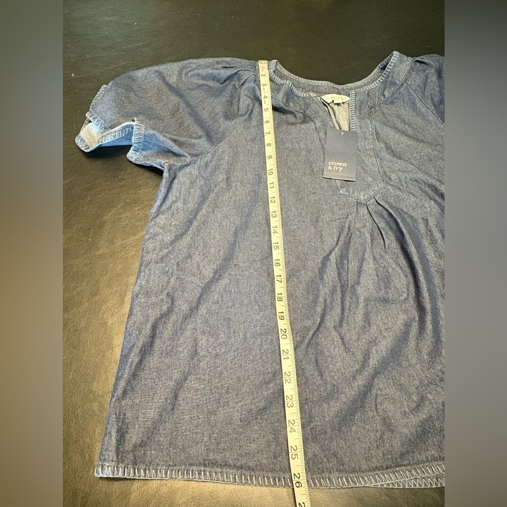 Crown & Ivy Denim V-Neck Short Sleeve Tunic - Blouse size XXL NWT - Picture 11 of 12